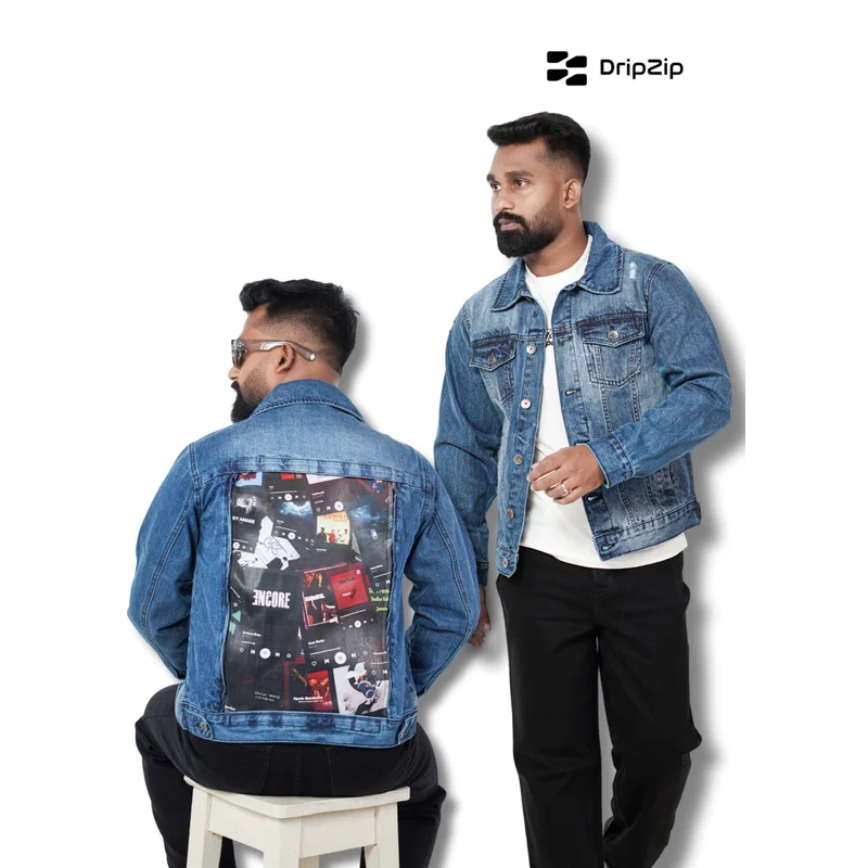 Blue  Denim Jacket - With Bangla Bands Design